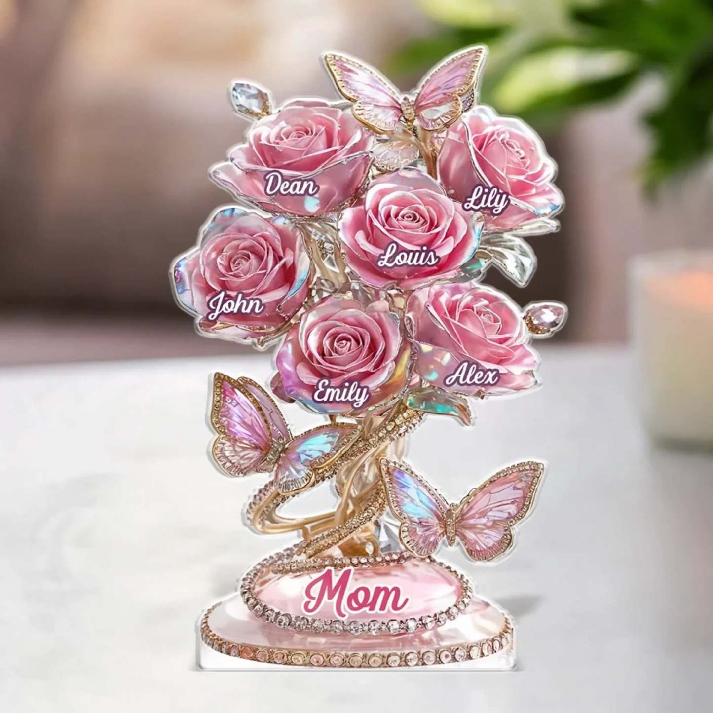 Each Rose Holds A Piece Of Your Heart - Family Personalized Custom Acrylic Plaque Custom Shape - Mother's Day, Gift For Mom, Grandma