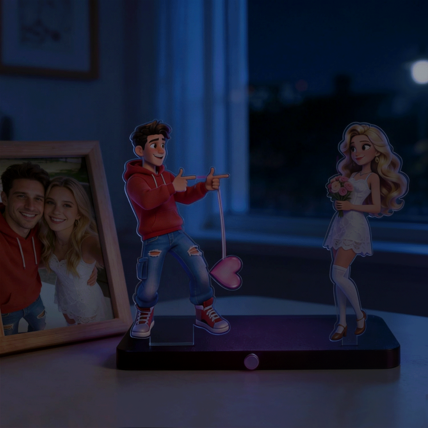 Heart-Connect Light Up Couple Night Light – Custom Full Body Acrylic Lamp, Personalized Romantic Interactive Gift