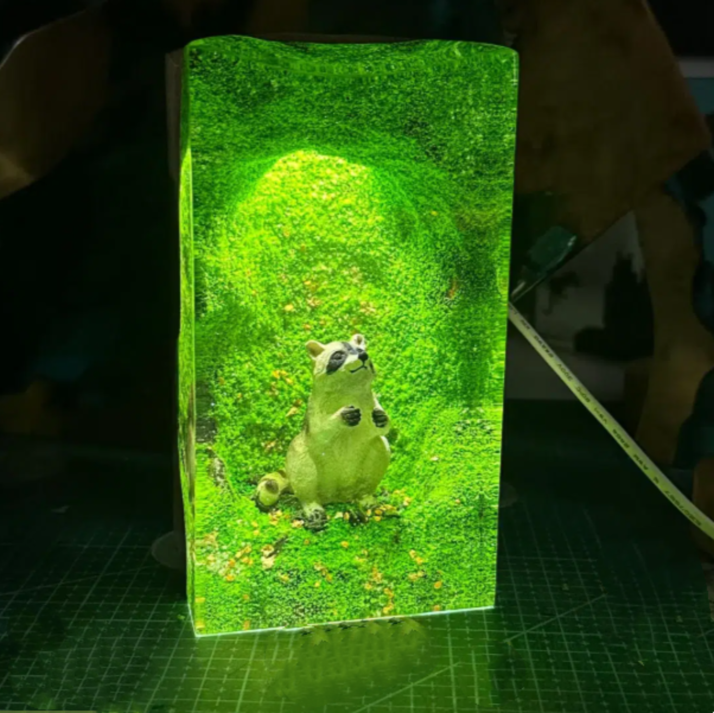 Raccoon Resin & Wood Night Light – Cute LED Lamp for Kids' Room
