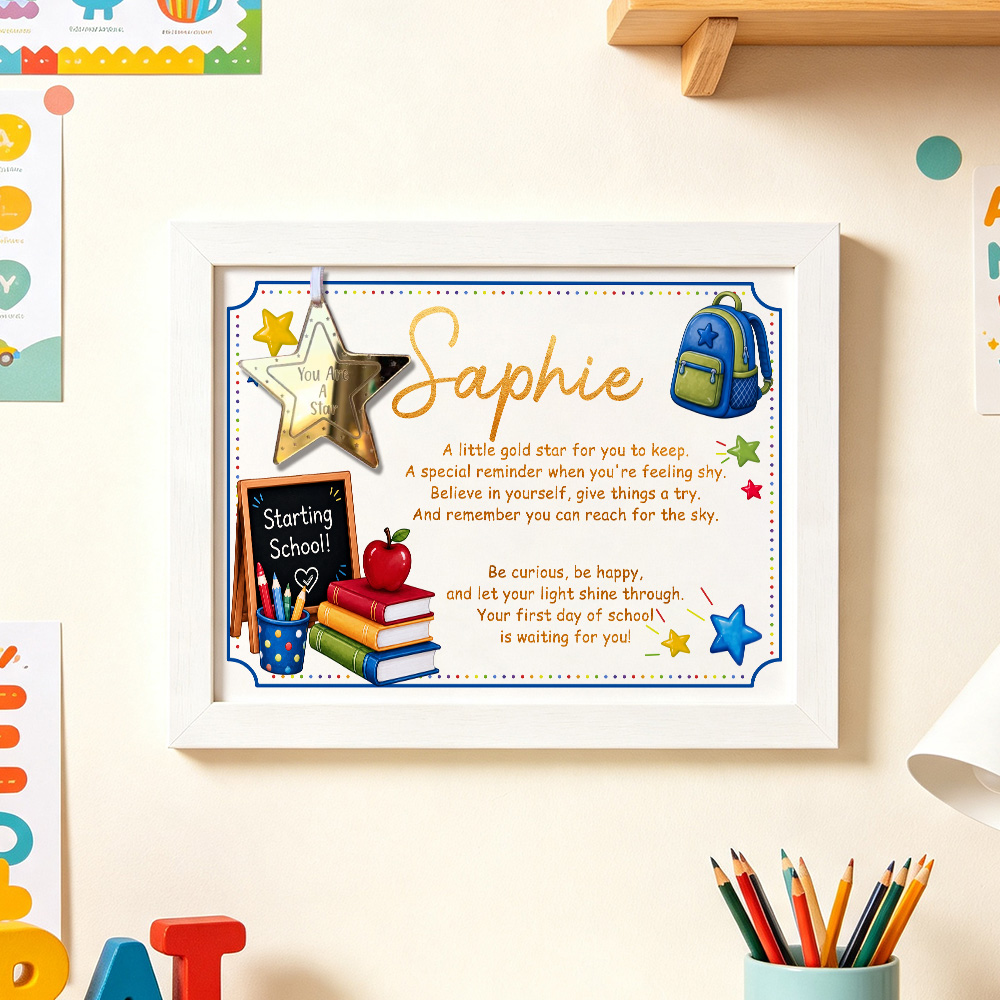 Personalized Teacher Encouragement Frame with Small Star Charm Customizable with Name Back-to-School Gift for Students