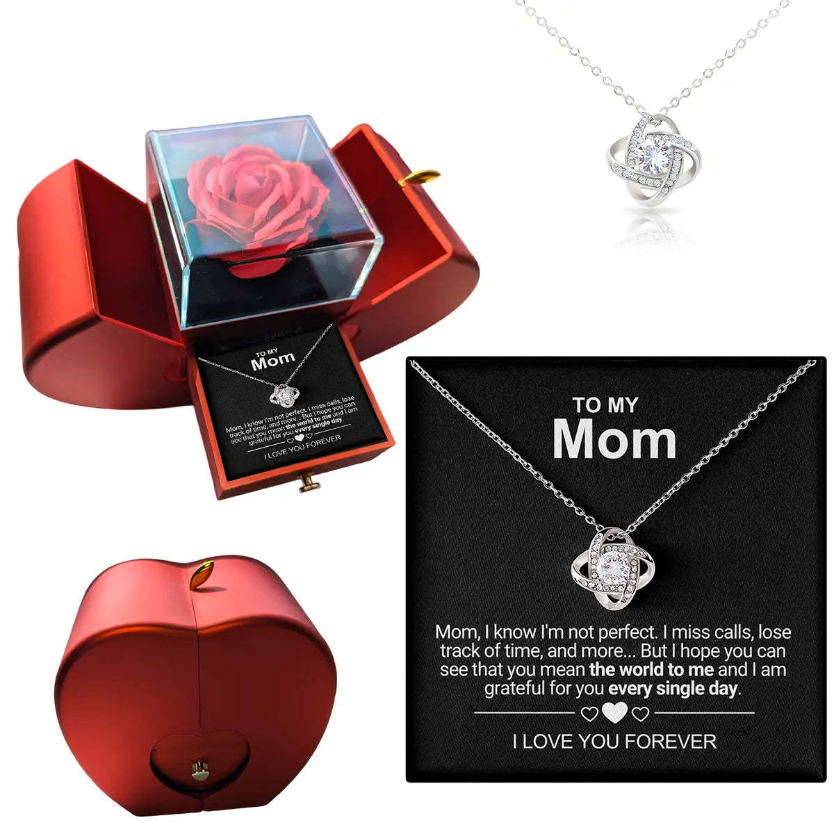 To My Love Necklace with Eternity Flower Red Rose Gift Box Set