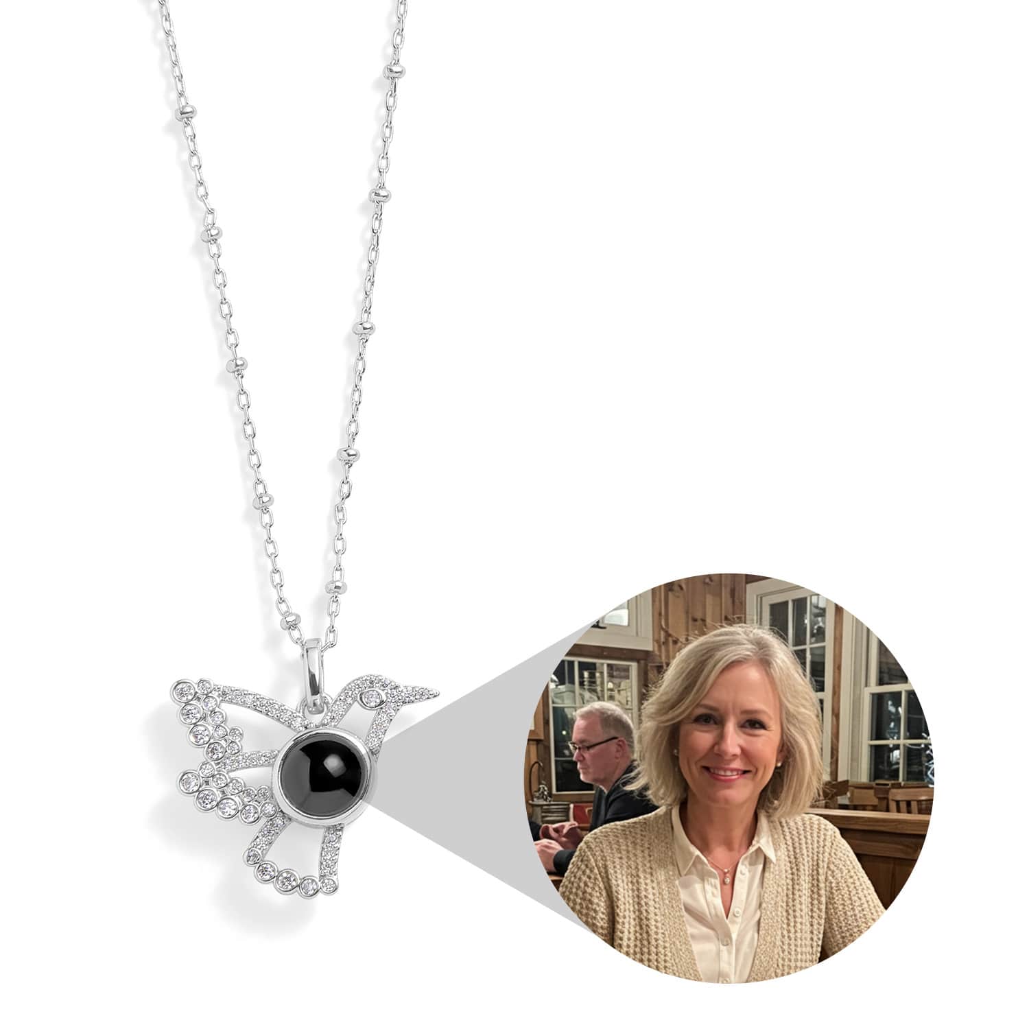 Personalized Clover Photo Necklace Custom Projection Gem Crystal Necklace Christmas Gifts for Wife
