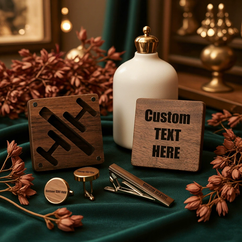 Custom Cufflinks Tie Clip Gift Box Set Personalized Men's Accessories with Engraving Best Gift for Him