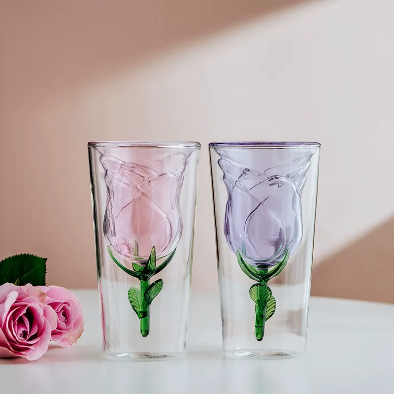 Double Layer Rose Glass Cup Mother'S Day Gift For Mom