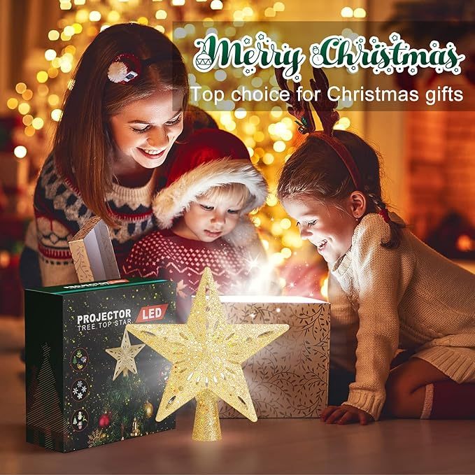 Christmas Tree Topper Star Lighted With 6 Projection Modes Christmas Star Tree Topper With Led Rotating Lights Gold Tree Topper 3d Glitter Dynamic Projection For Xmas Party Holiday Decorations