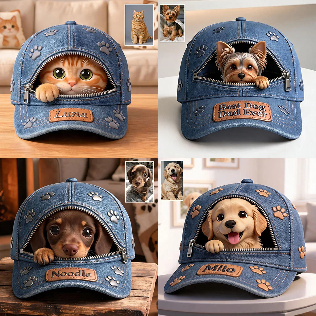 Personalized Dog Photo Hat | Custom Pet Portrait Baseball Cap, Dog Lover Gift, Embroidered Dog Face Cap for Men & Women