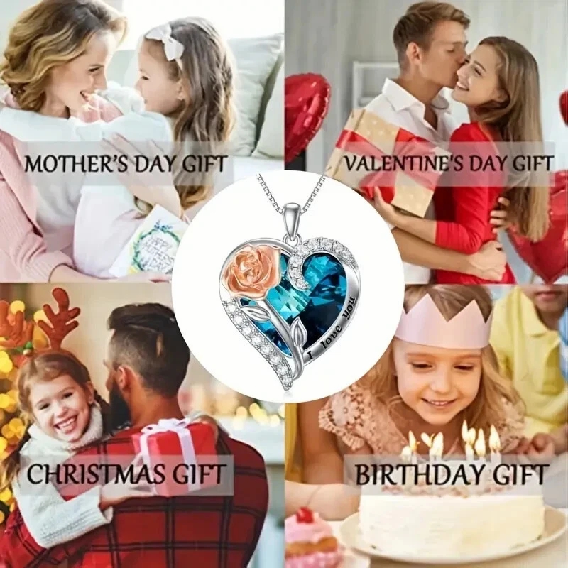 I Love you Heart Blue Topaz Fashion Jewelry Pendant Necklace