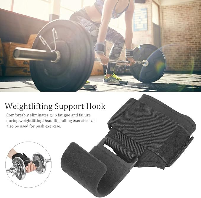 1PCS Fitness Weight Lifting Hooks Non-Slip Rubber Coated Hand Grip Support Heavy Duty Power Wrist Straps for Deadlifts Pull Ups