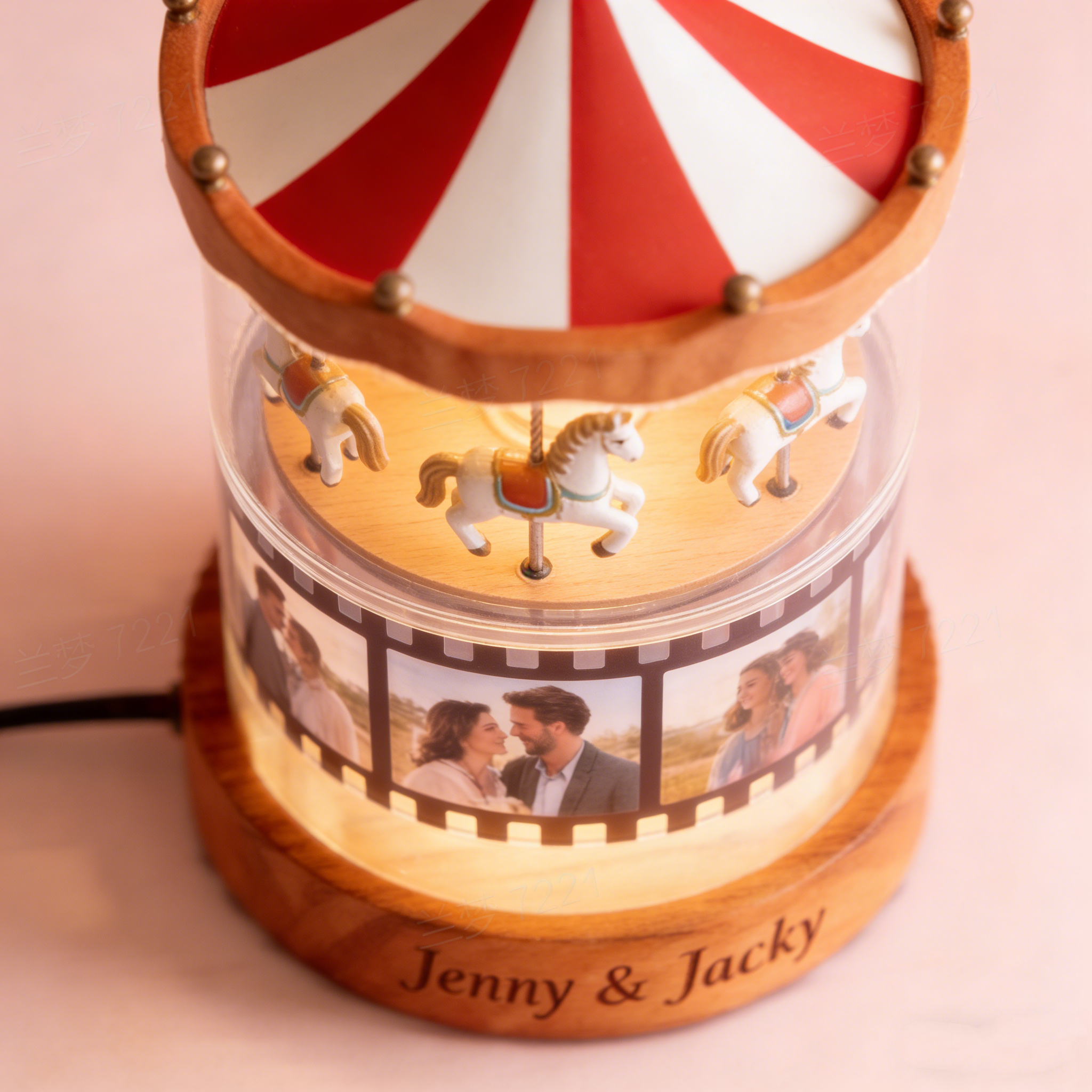 Custom Carousel Photo Film Night Light with Text Personalized Music Film Night Light with Engraving Text Best Valentine's Day Gift for Couple
