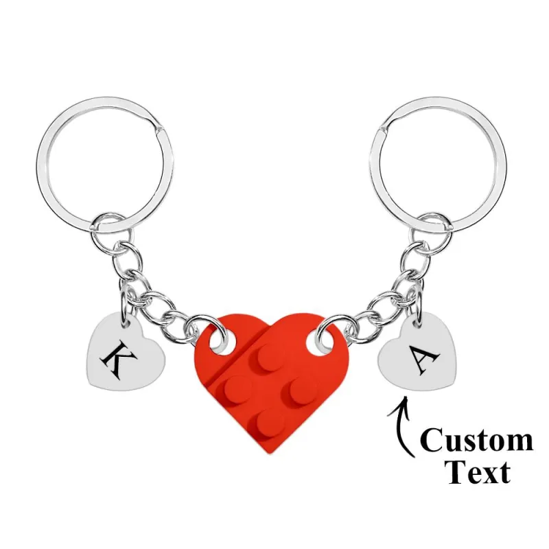Personalized Handmade Heart Bag Charm Set Custom Couple Gift for Valentine's Day/Anniversary, Custom Engraved Love Keyrings for Him & Her
