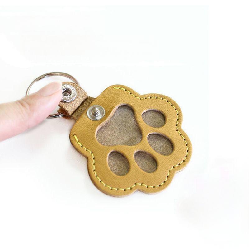 Custom Text Pet Hair Storage Keychain Dog Paw Keychain Leather Keychain Gift for Pet Lovers