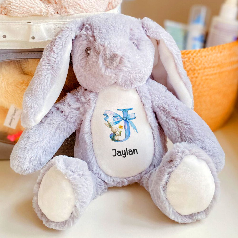 Personalized Pink Coquette Bow Initial Cute Easter Bunny Plush Stuffed Animal Toy with Name Easter Birthday Gift for Kids