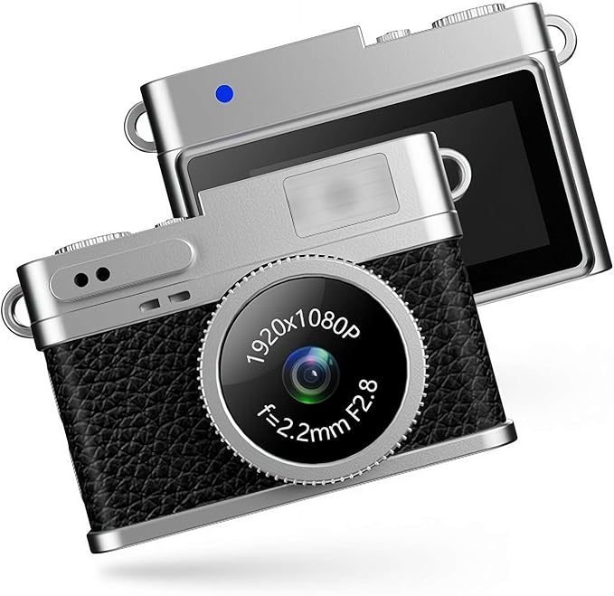 Mini Keychain Camera, 1080P FHD Mini Retro Digital Camera, Tiny Portable Small Cameras Vintage Compact Micro Cameras with LCD Screen, Built-in Battery, Magnetic Lanyard for Travel