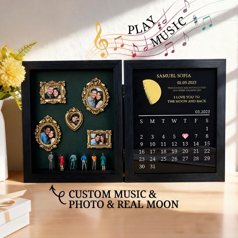 Custom Photo Mini Museum of Us Frame Personalized Song Frame with Real Moon Phase Anniversary Gift for Her