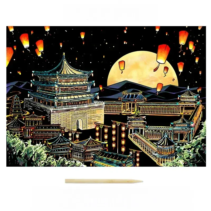 Colorful City Night Scene Scratch Painting Scratch Handmade Scratch Painting DIY Creative Handmade Painting