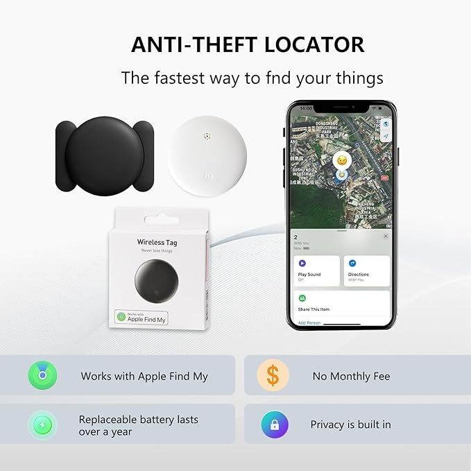 Mini GPS Tracker for Vehicles Hidden No Monthly Fee Real Time Car Tracker Device Works with Find My iOS Tracking Device for Kids Dogs Cats Elderly Anti-Theft Car GPS Tag