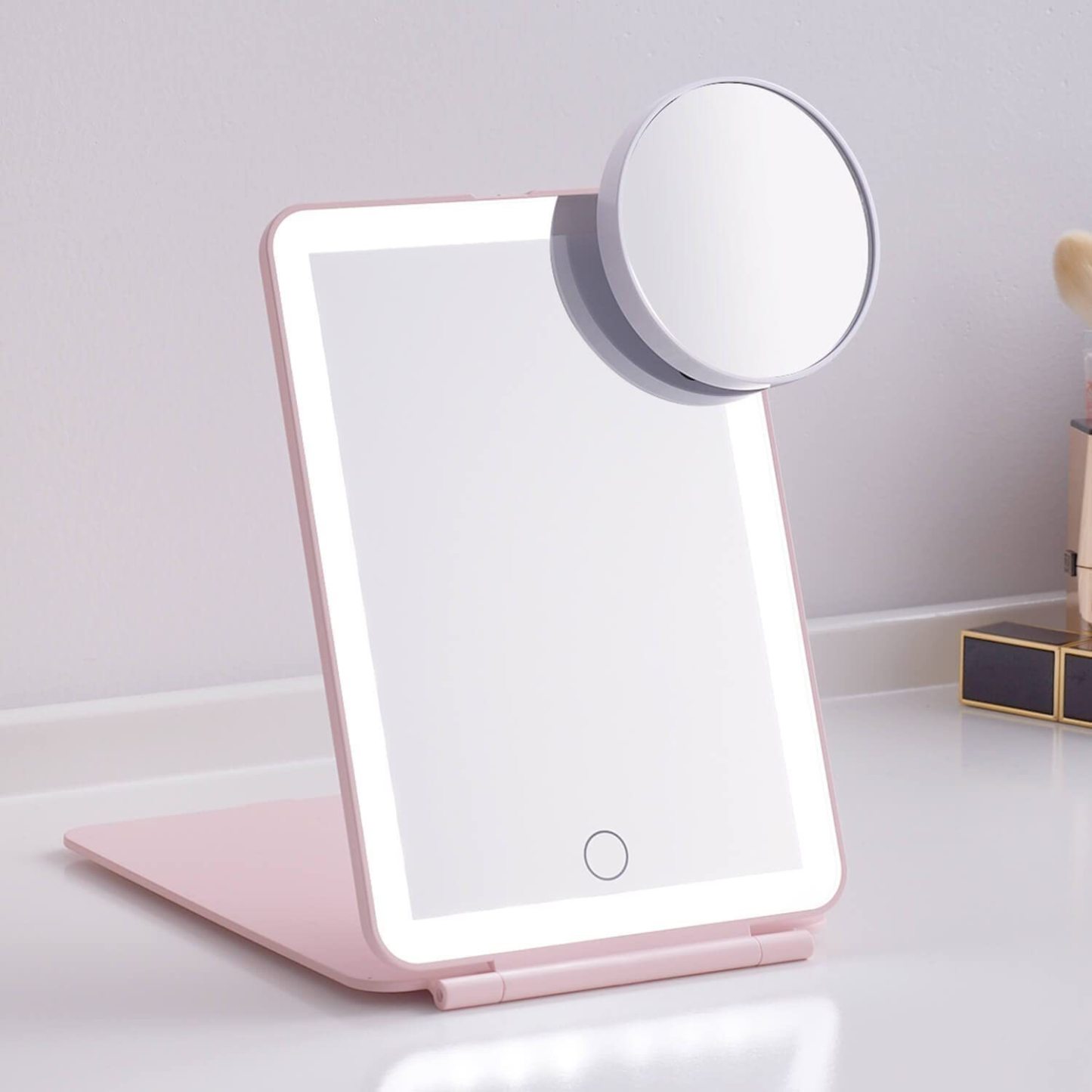 Engraved Name Led Makeup Mirror Three-Color Light With Light Makeup Mirror Dimming Touch Mirror Flip Beauty Mirror Portable Dressing Mirror