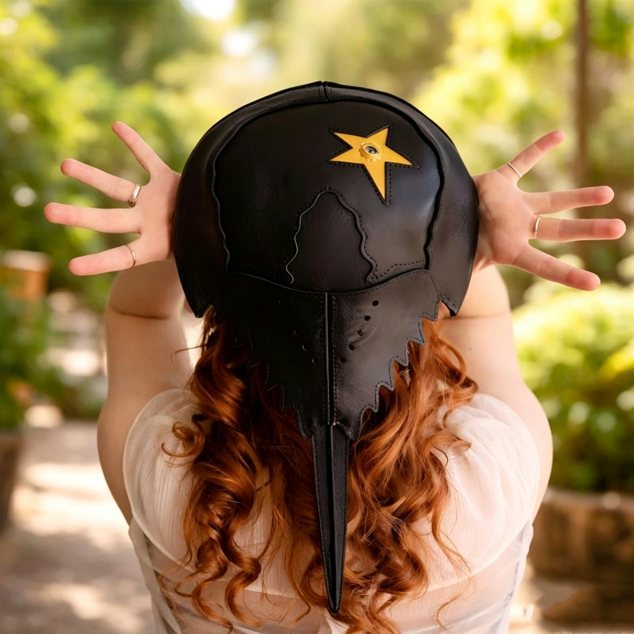 Horseshoe Crab Leather Hat Handcrafted Archive Fashion Unisex Cosplay Bonnet Avant-Garde Steampunk Helmet Cap Weird Creative Headwear 商品缩略图