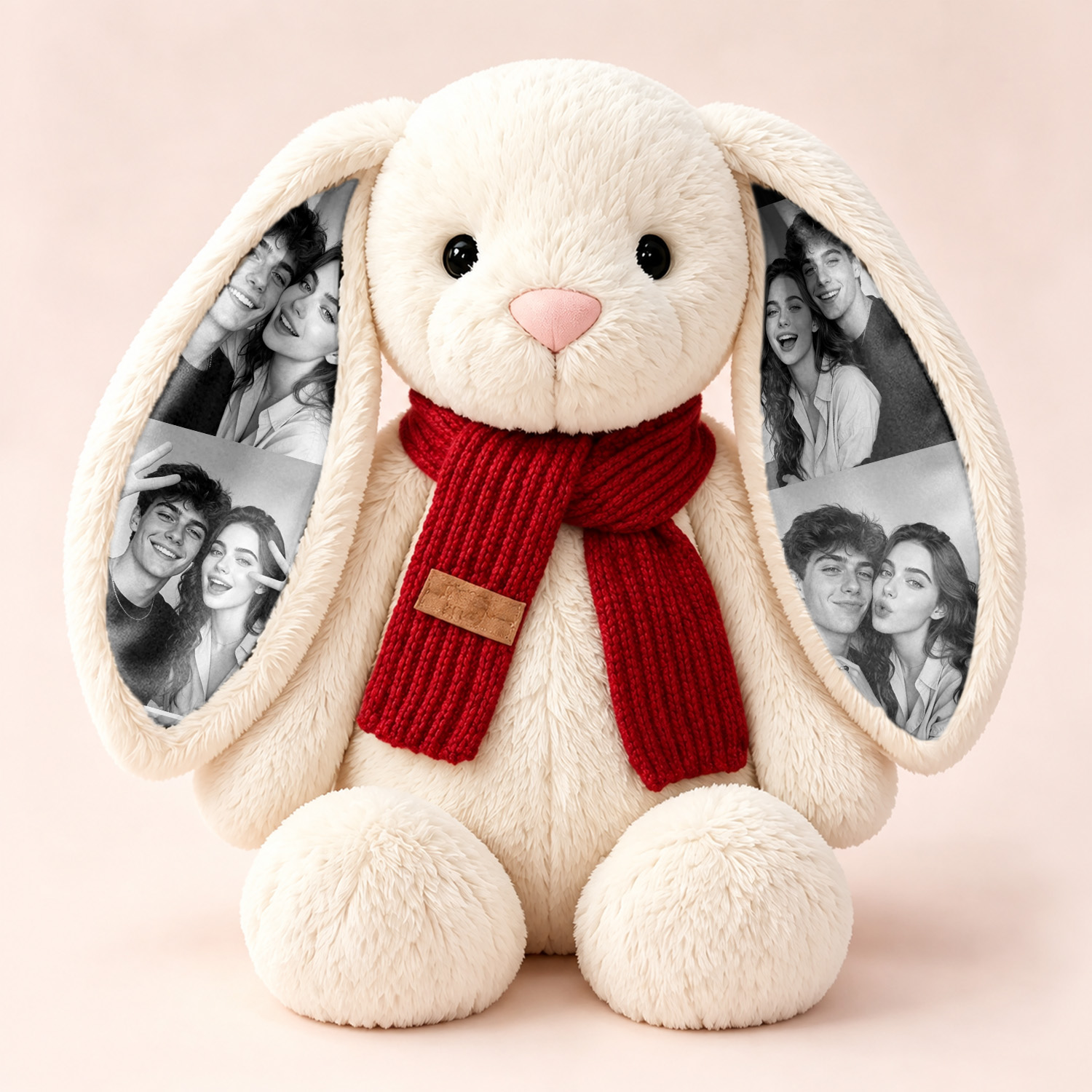 Custom Photo Long-Ear Bunny Plush with Christmas Winter Scarf Christmas Gifts