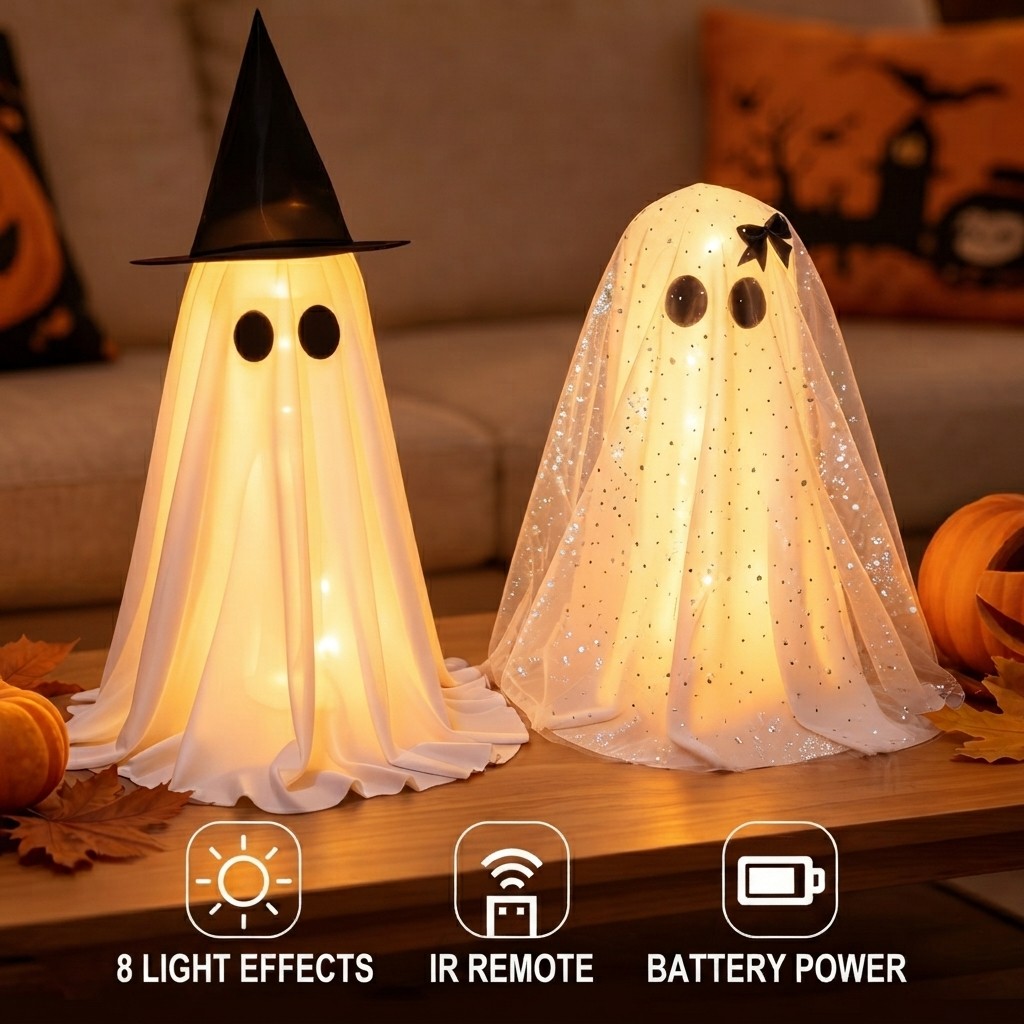 Halloween Ghost Light – LED Standing Ghost Lamp, Cute Couple Ghost Decor, Halloween Party Prop, Home Decoration & Gift