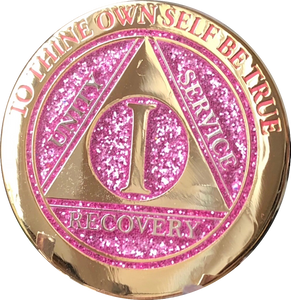 1 - 10 Year AA Medallion Elegant Glitter Pink Gold & Silver Plated Sobriety Chip