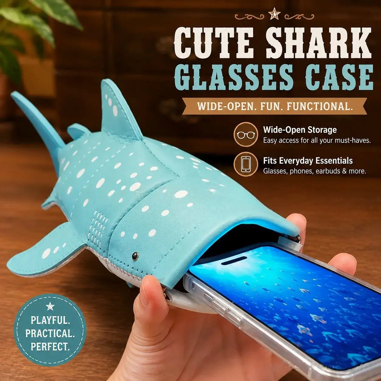 Cute Shark-Shaped Storage Bag Adorable Shark Organizer Pouch Fun Portable Storage Bag and Gift for Ocean Lovers