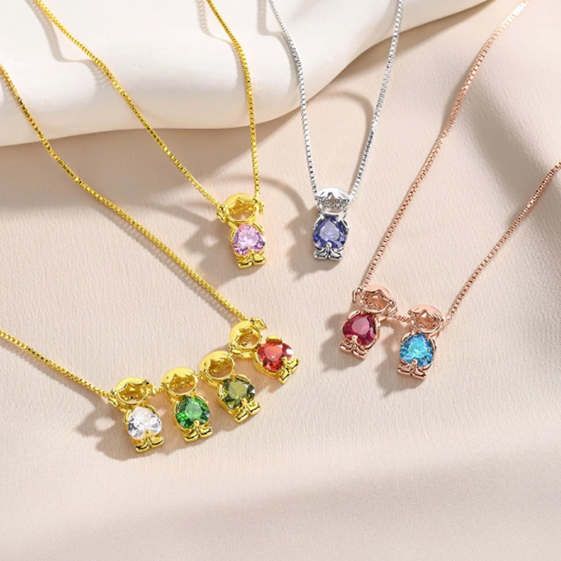 Boys & Girls Birthstone Pendant Necklace Family Member Charm Necklace Personalized Jewelry Gift for Mom for Family