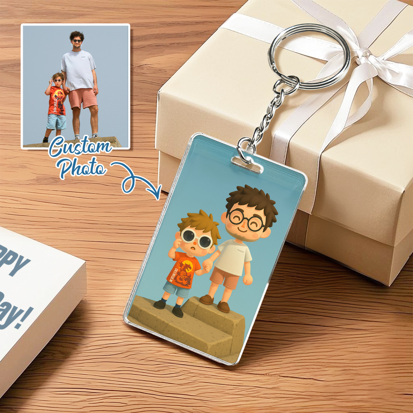Personalized Keychain Photo Custom Anime Portrait Cartoon Style Father's Day Gift