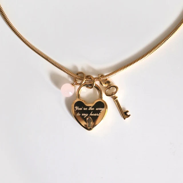"You’re the Way to My Heart" Personalized Lock & Key Pendant Necklace Romantic Jewelry Gifts for Couple