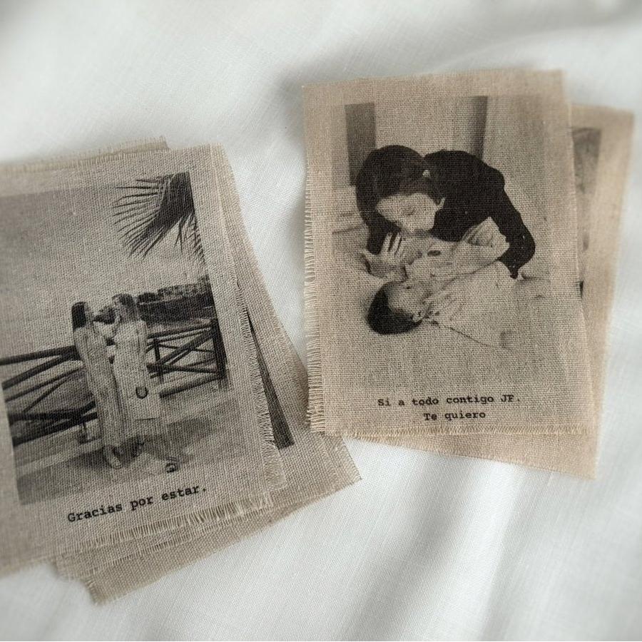 Custom Photo Linen Personalised Natural Linen Print with Text Vintage Style