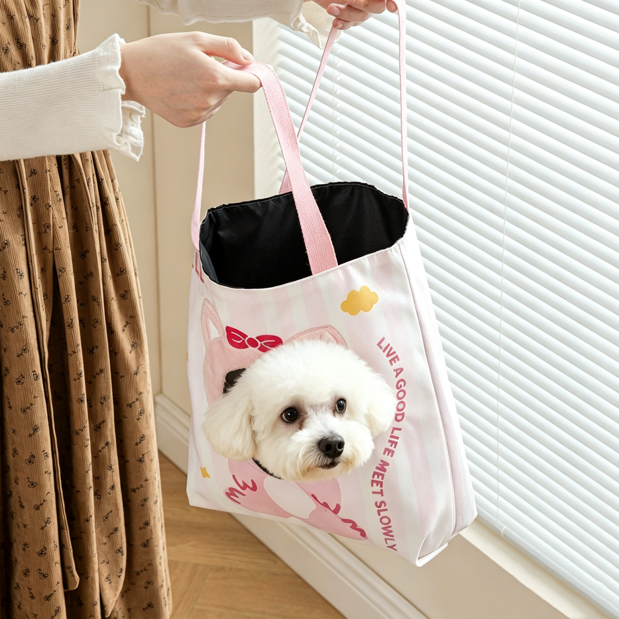 Custom Pet Carrier Sling Bag – Breathable Canvas Crossbody Shoulder Bag for Small Dogs, Cats & Puppies with Safety Strap