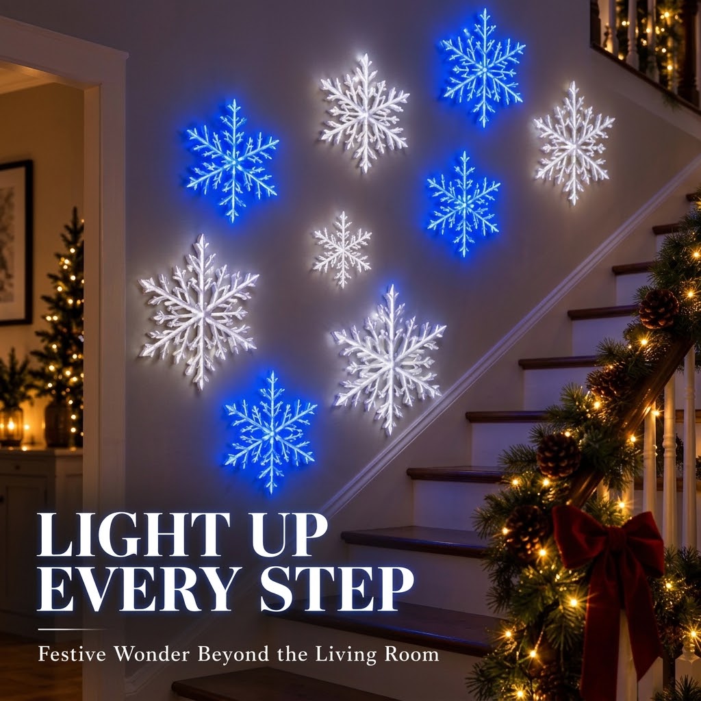 LED Snowflake Wall Lights Christmas Snowflake Wall Decor Lights Illuminated Winter Wonderland Snowflake Wall Sconce for Stairway Living Room Holiday Decor