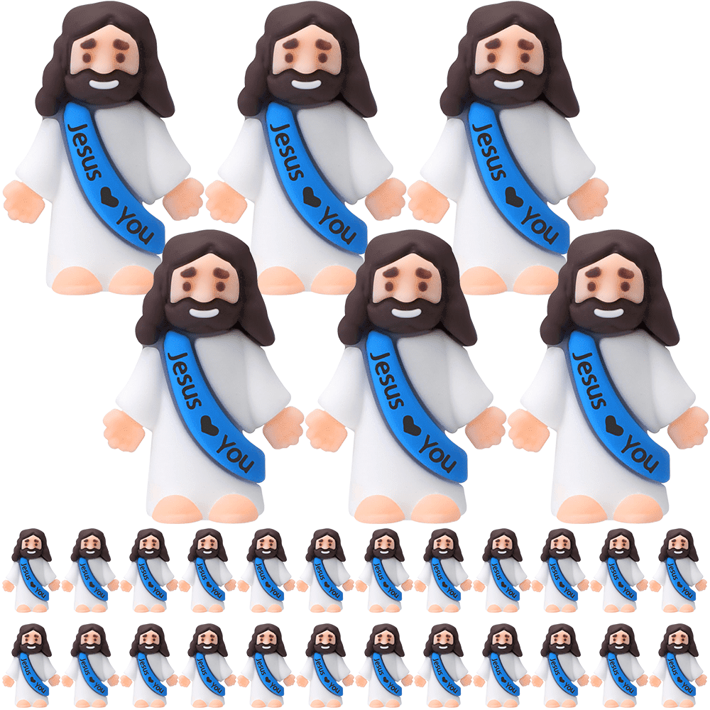 30 Pcs Little Jesus Figures Original Design Jesus Love You Mini Rubber Jesus Toys to Hide and Seek Religious Party Favors Sunday School Baptism Gifts Stuffers(Multicolor)
