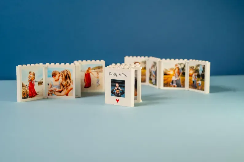 Personalised Fold-Out Daddy & Me Brick Photo Block Gift Mini Photo Album Keepsake Gift for Dad, Puzzle, Him, Dad, Fathers Day, Grandad