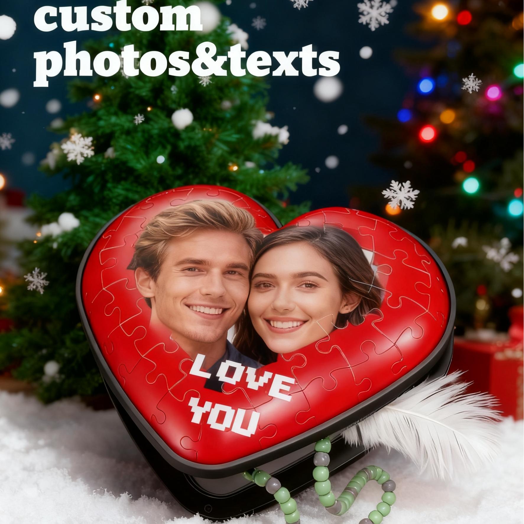Personalized Love Memory Gift Custom Heart Puzzle Box with Couple Photo Christmas Gifts