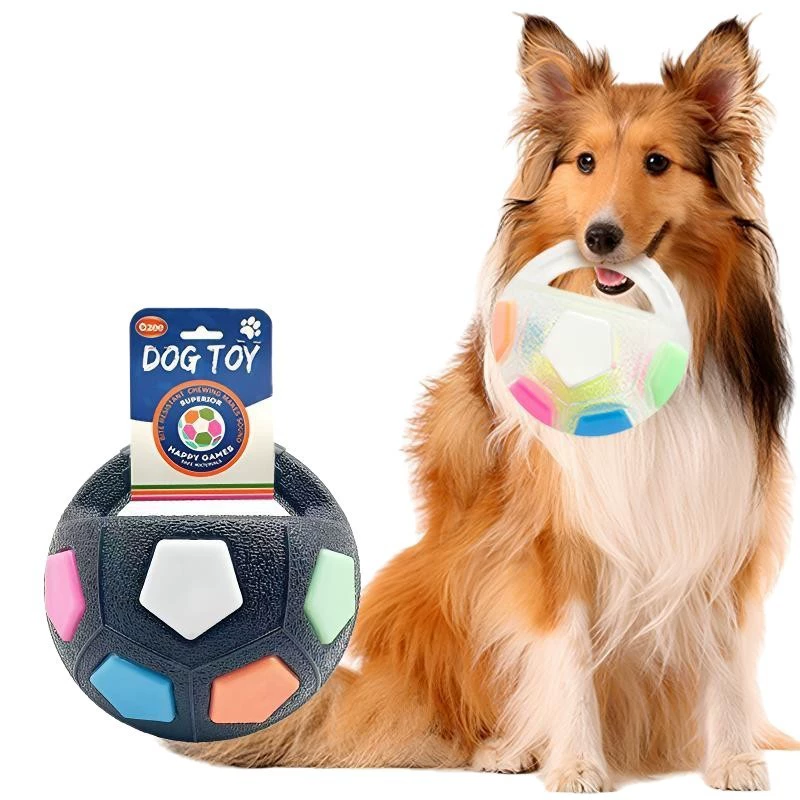 Interactive Soccer Dog Toy with Built-in Grab Handles – Ultra-Durable Rubber Fetch Ball for Training, Exercise, and Aggressive Chewers