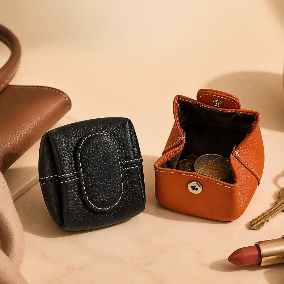 Square Snap-Button Coin Purse with Litchi Grain Texture – A Gift for Him or Her 商品缩略图
