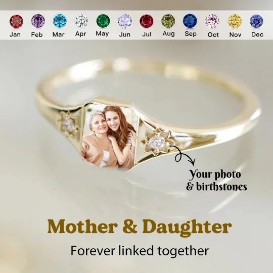 Personalized Birthstone Photo Ring - Buy 2 Free Shipping