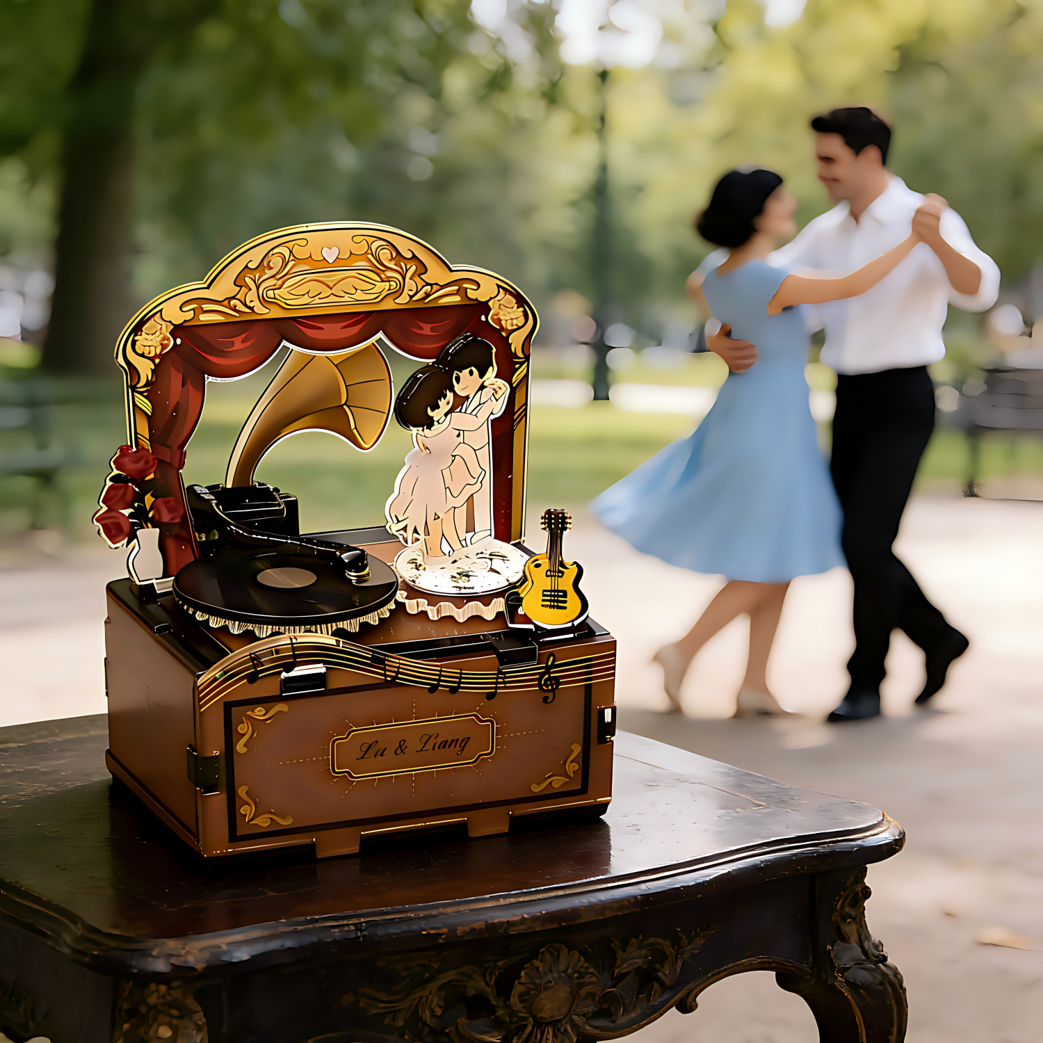 Custom Cartoon Photo Acrylic Standee Personalized Magnetic and Rotatable Acrylic Cartoon Photo Standee Music Box Anniversary Gift for Him or Her
