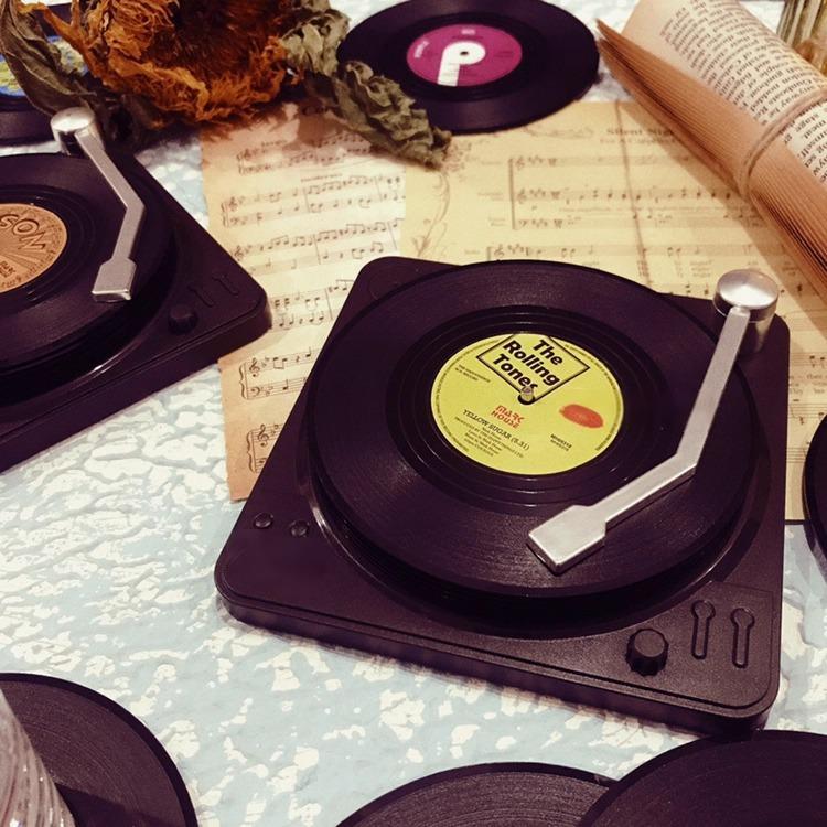 Custom NFC Song Vinyl Record Coasters Retro Photo Coasters With Storage Rack Heat-Insulating And Non-Slip Coasters