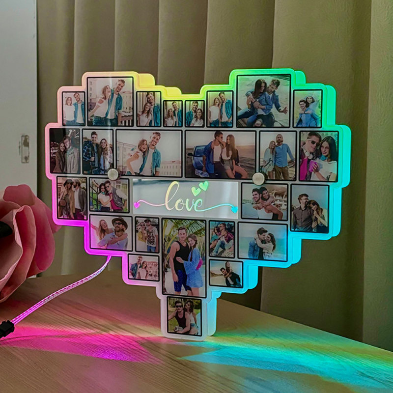 Personalized Heart Shaped Photo Mirror Light