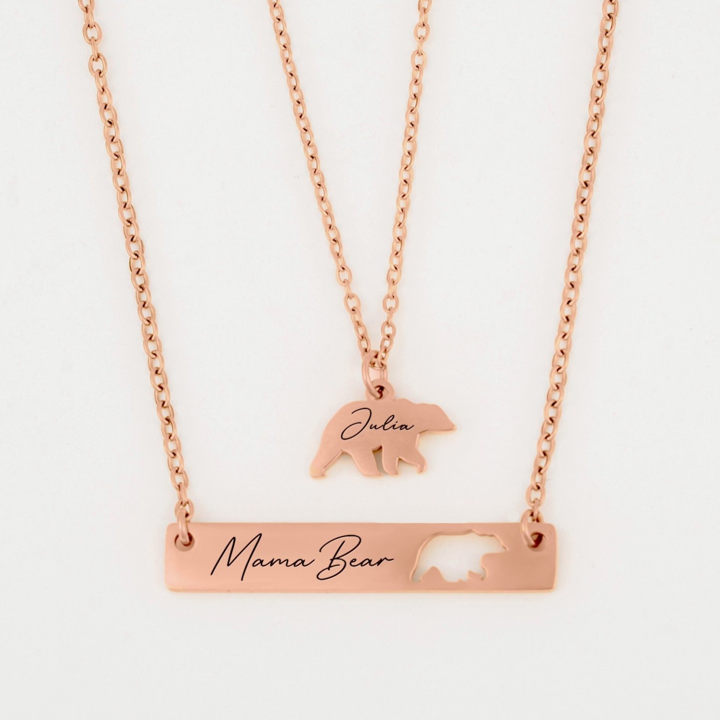 Custom Name Engraved Mama Bear Necklace Set - Mother's Day Gift