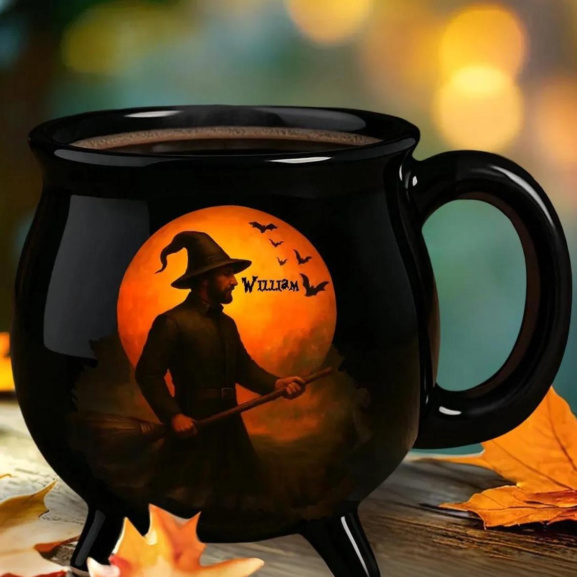 Custom Name Witch Cauldron Coffee Mug Personalized Halloween Witchy Gift