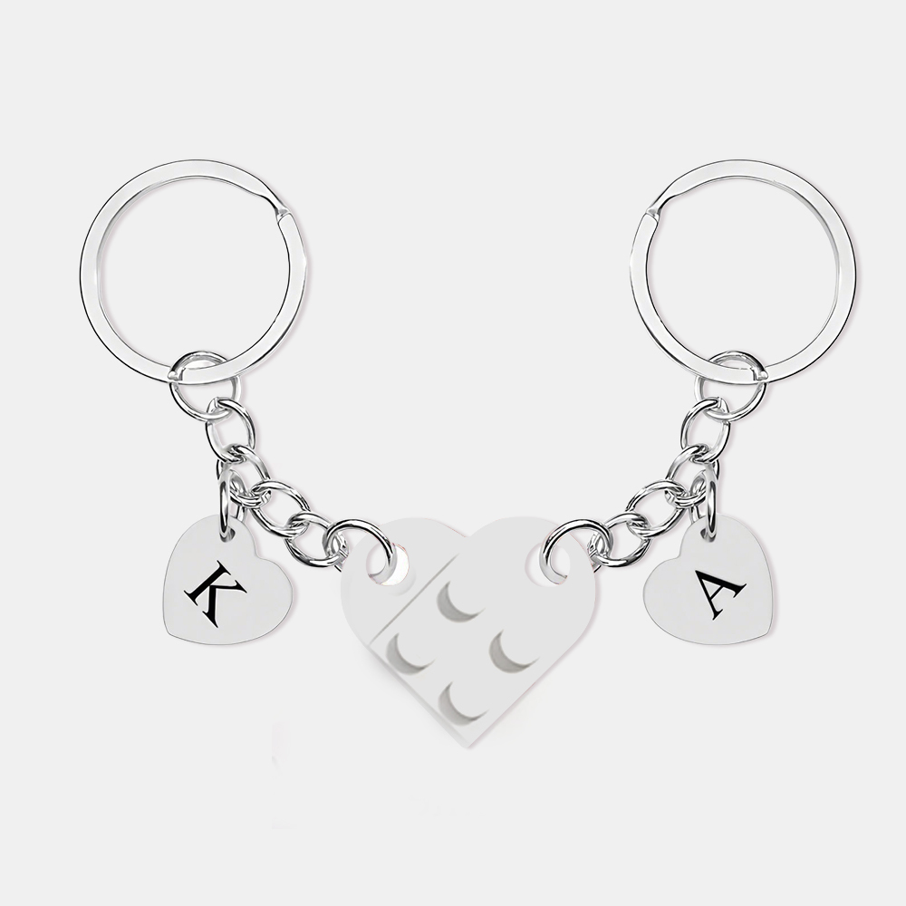 Personalized Handmade Heart Bag Charm Set Custom Couple Gift for Valentine's Day/Anniversary, Custom Engraved Love Keyrings for Him & Her