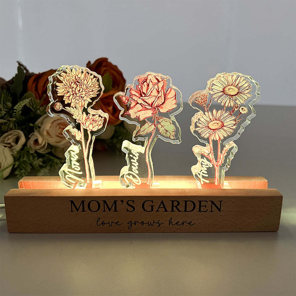 Custom Birth Flower 3D Crystal Acrylic LED Light For Mom