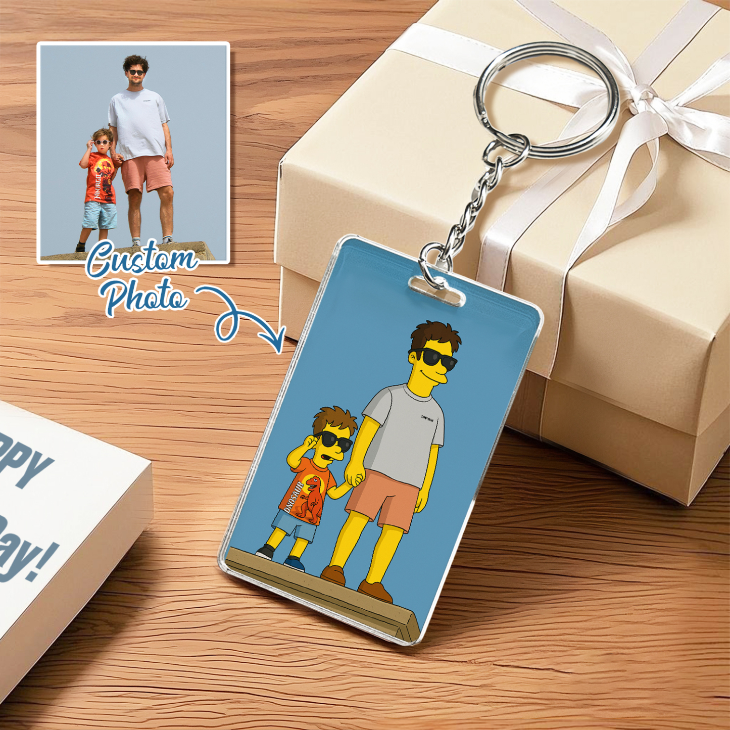 Personalized Keychain Photo Custom Anime Portrait Cartoon Style Father's Day Gift