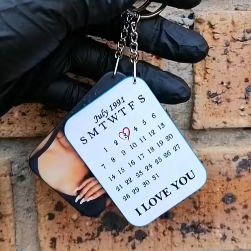 Custom Calendar Keychain with Engraving Rectangular Keychain Anniversary Gift