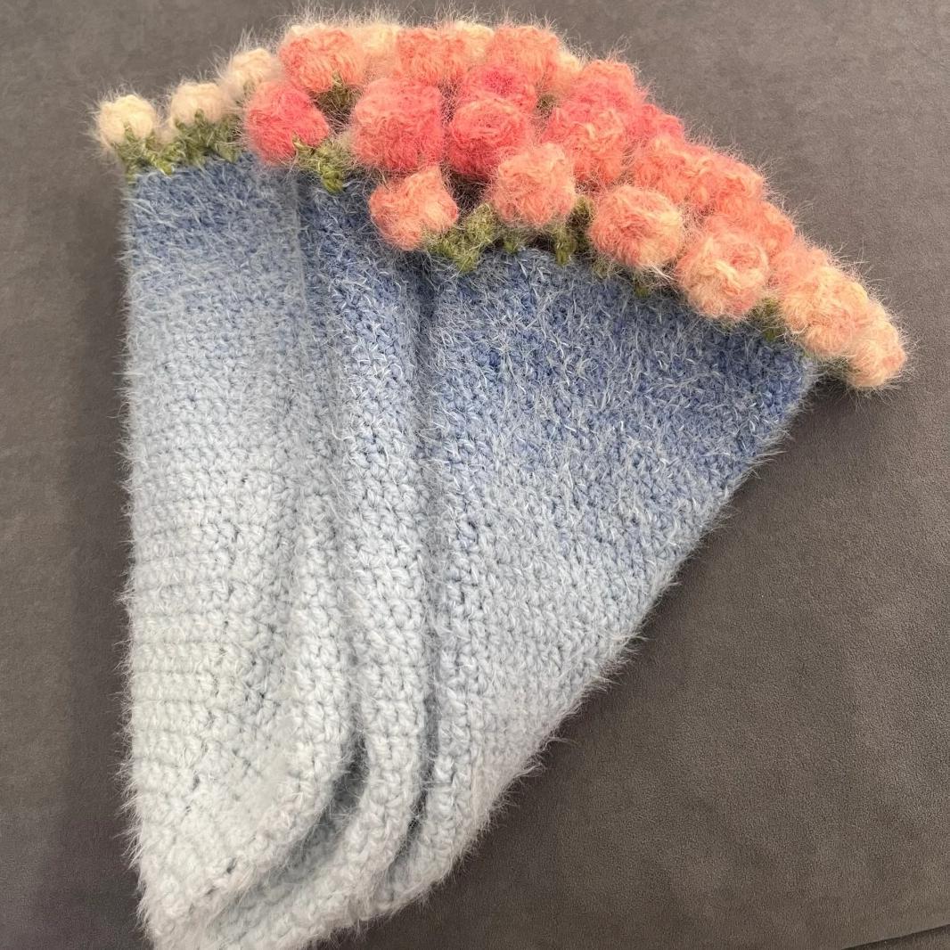 Knitted Gradient Bouquet Blanket DIY Material Kit Rose Bouquet Blanket With Yarn and Knitting Tools