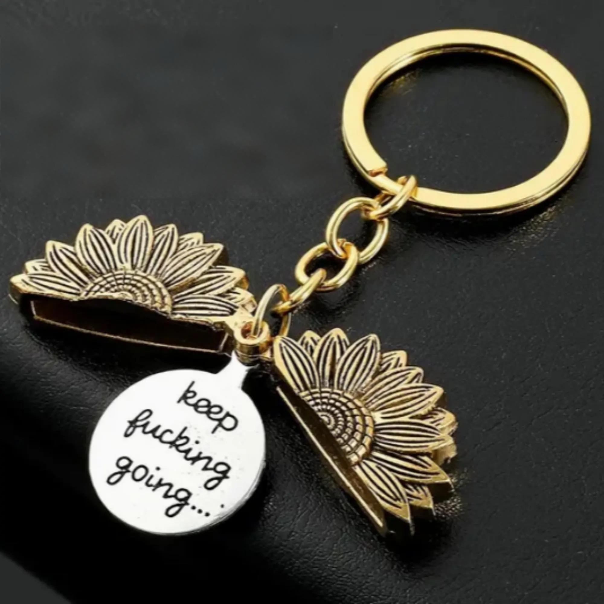 Custom Keychain with Text Personalized Sunflower Openable Vintage Keychain