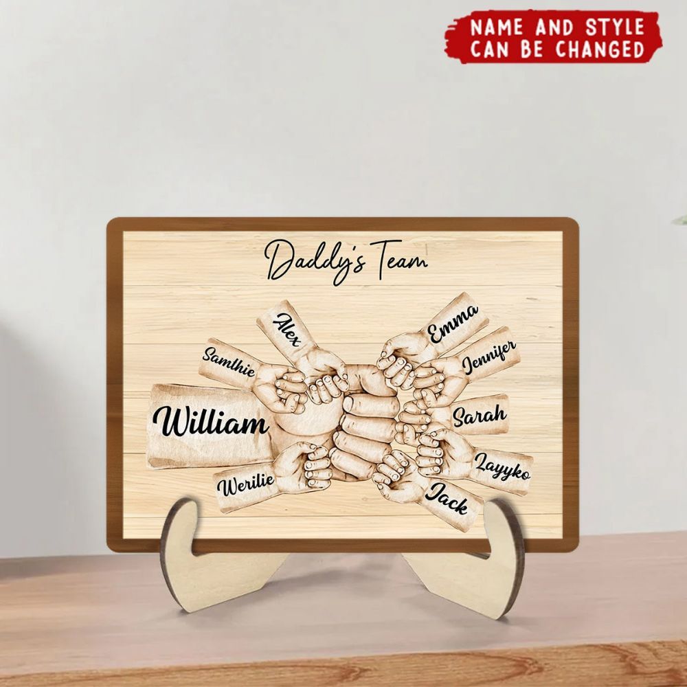 Daddy's Team Fist Bump Personalized 2-Layer Wooden Plaque